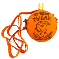 Фляжка круглая "Лучший рыбак" в сумке №8-22